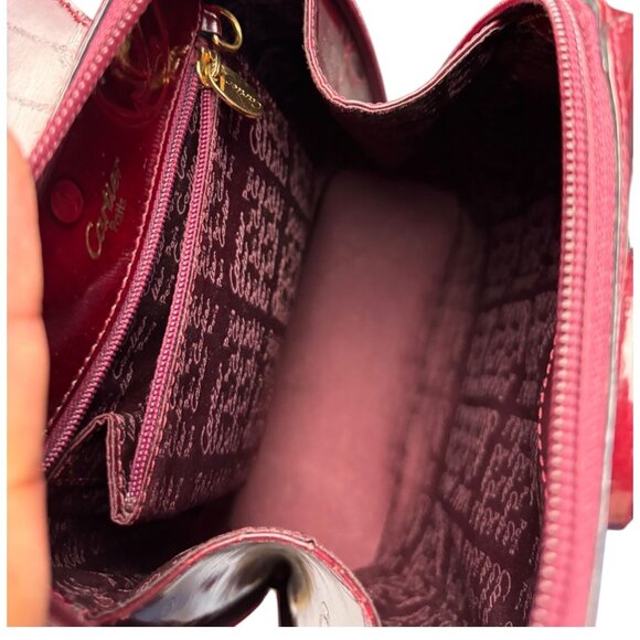 CARTIER: Burgundy, Patent Leather "Double C" Logo Backpack #1391 - Picture 6 of 6